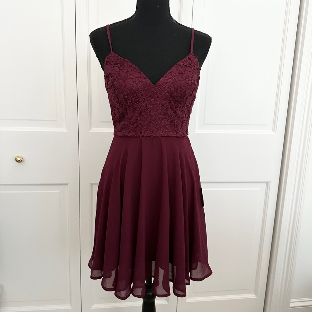 NWT Lulus Burgundy Fit and Flare Lace Dress